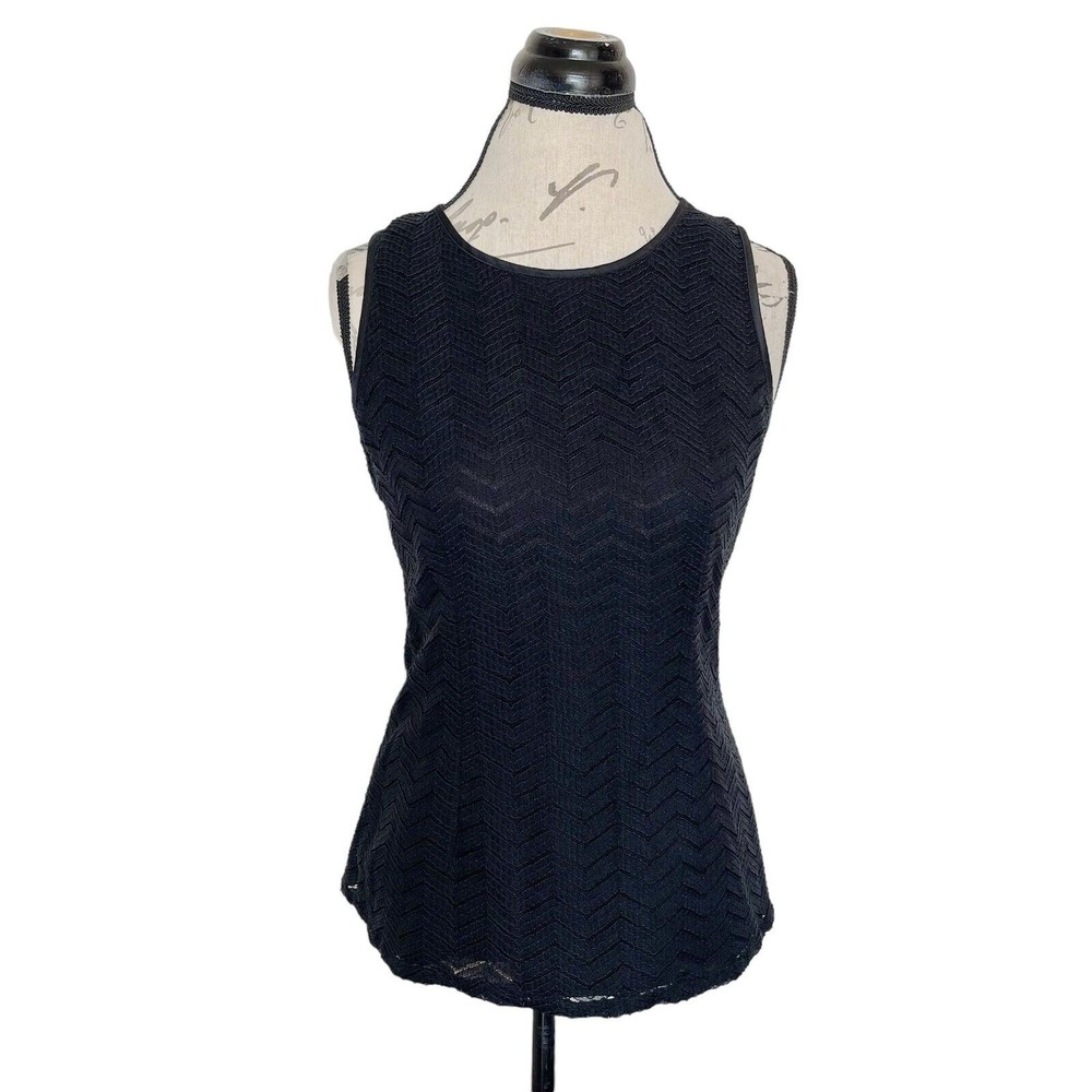 Banana Republic Blouse Womens Black Lace Textured Sleeveless Dressy Zipper Sz 8